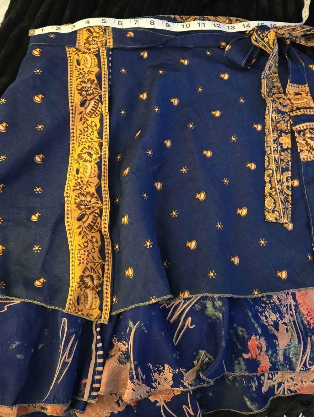 Earthbound Navy & Mustard Print Tie-Waist Wrap Circle Skirt - Picture 5 of 9